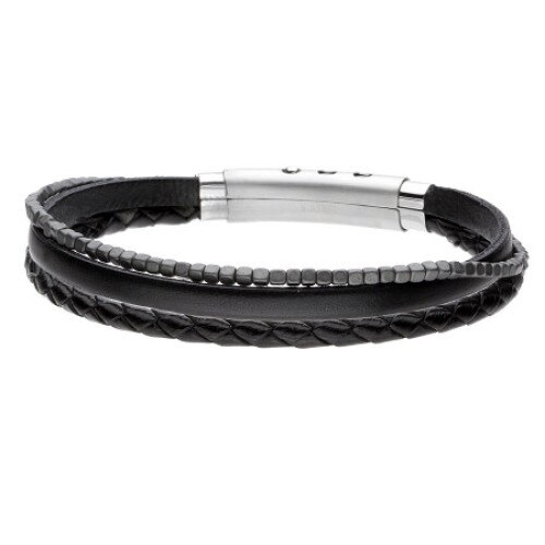 Bratara Manoki BA788B, lungime 21-22.5cm, piele, hematit, inox