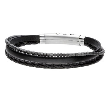 Bratara Manoki BA788B, lungime 21-22.5cm, piele, hematit, inox Bratara Manoki BA788B, lungime 21-22.5cm, piele, hematit, inox