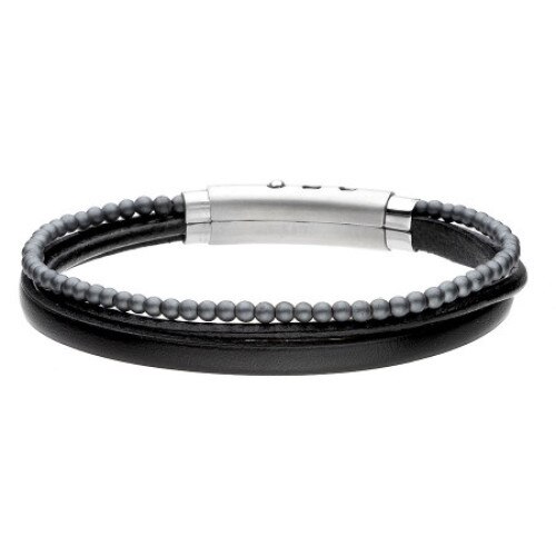 Bratara Manoki BA790B, negru, lungime 21-22.5cm, piele, hematit