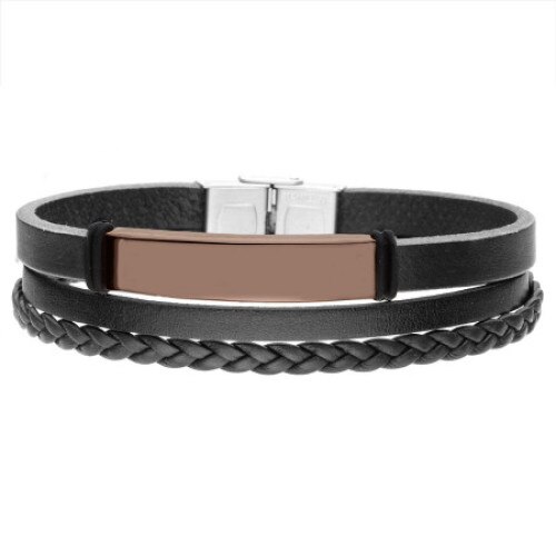 Bratara Manoki BA835B, negru, piele, inox, lungime 21cm