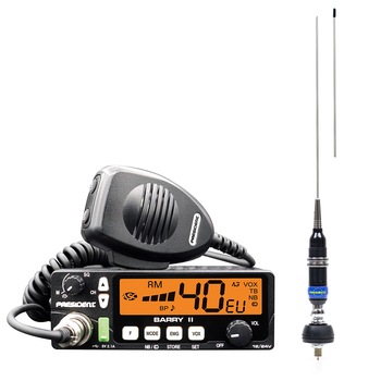 Kit Statie radio CB President BARRY II ASC AM/FM, Roger Beep, NB, ANL, Port USB, VOX, 12V/24V + Antena CB President Maryland 155 cm 500W cu montura prindere fixa si cablu inclus Kit Statie radio CB President BARRY II ASC AM/FM, Roger Beep, NB, ANL, Port USB, VOX, 12V/24V + Antena CB President Maryland 155 cm 500W cu montura prindere fixa si cablu inclus