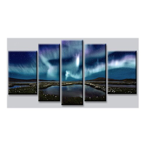 Set tablou DualView Startonight Aurora Boreala, luminos in intuneric, 90 x 180 cm (1 piesa 30 x 90 cm, 2 piese 30 x 80 cm, 2 piese 40 x 60 cm)