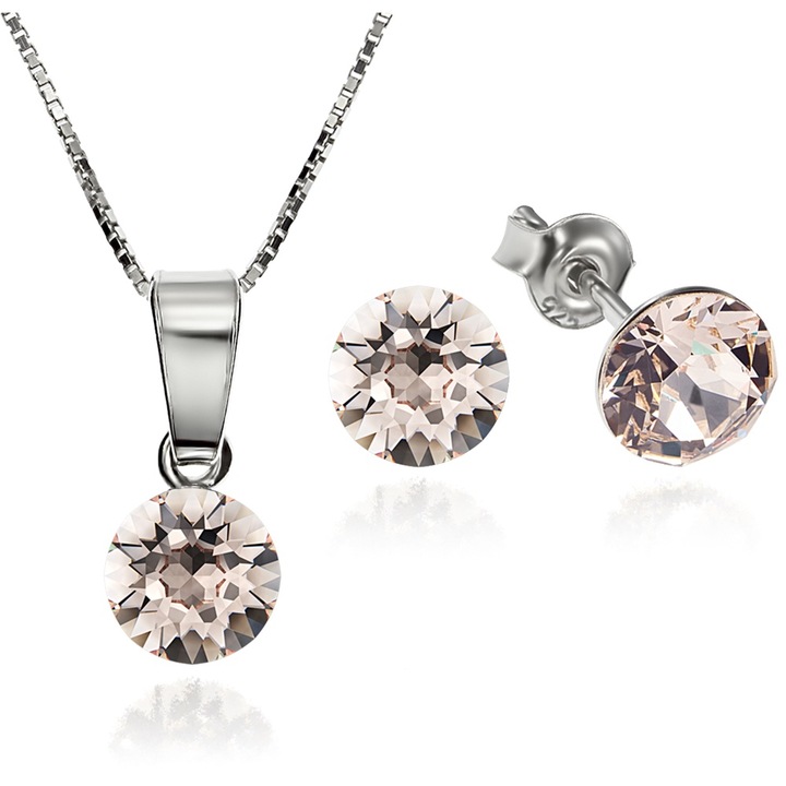 Set Argint 925 placat cu rodiu cu cristale Swarovski® Xirius Silk 6mm Surub + Lant