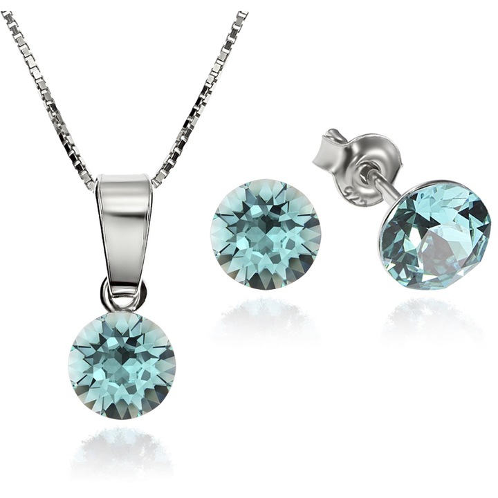 Set Argint 925 placat cu rodiu cu cristale Swarovski® Xirius Light Turquoise 6mm Surub + Lant