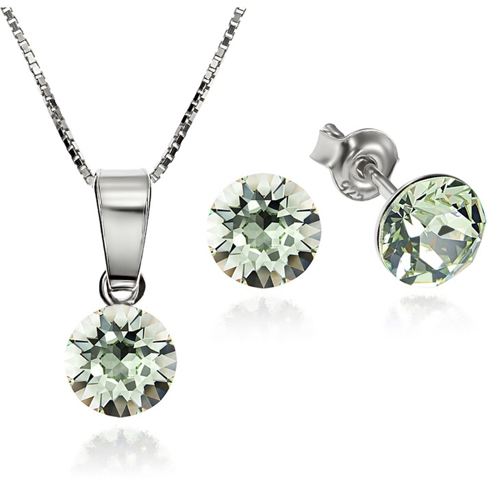 Set Argint 925 placat cu rodiu cu cristale Swarovski® Xirius Chrysolite 6mm Surub + Lant