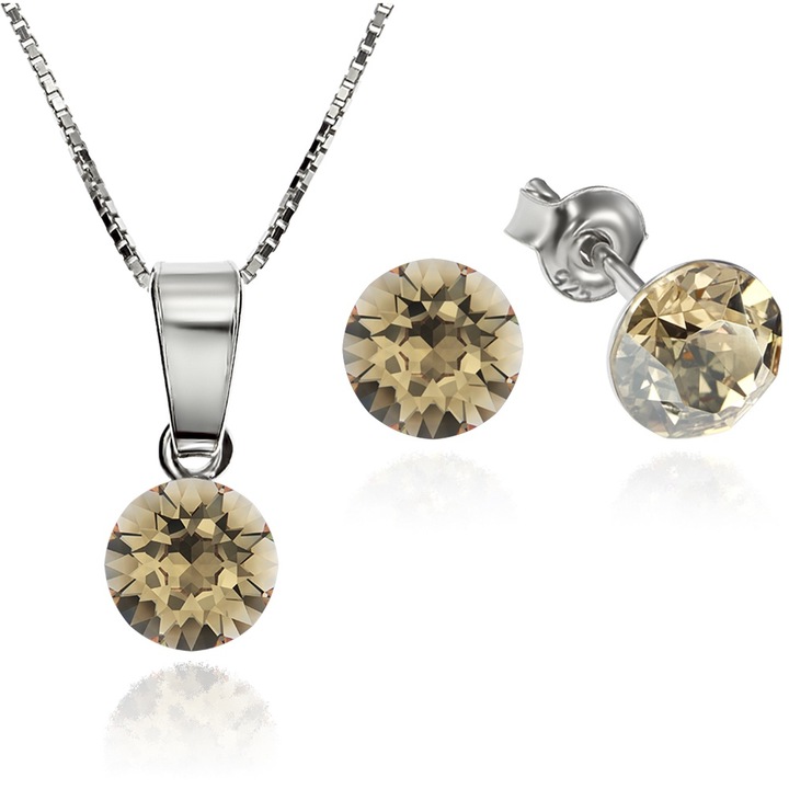 Set Argint 925 placat cu rodiu cu cristale Swarovski® Xirius Golden Shadow 6mm Surub + Lant