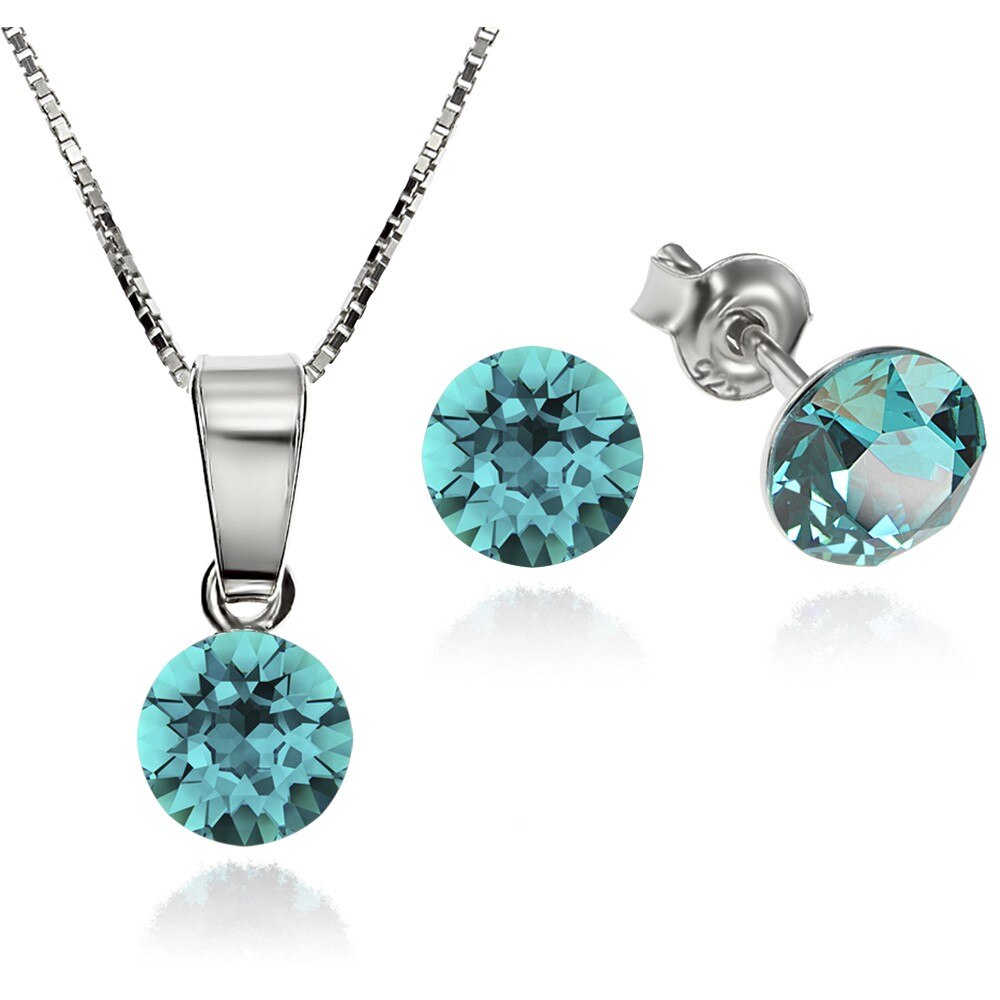 Set Argint 925 placat cu rodiu cu cristale Swarovski® Xirius Blue Zircon 6mm Surub + Lant