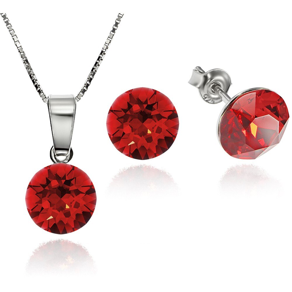 Set Argint 925 placat cu rodiu cu cristale Swarovski® Xirius Light Siam 8mm Surub + Lant