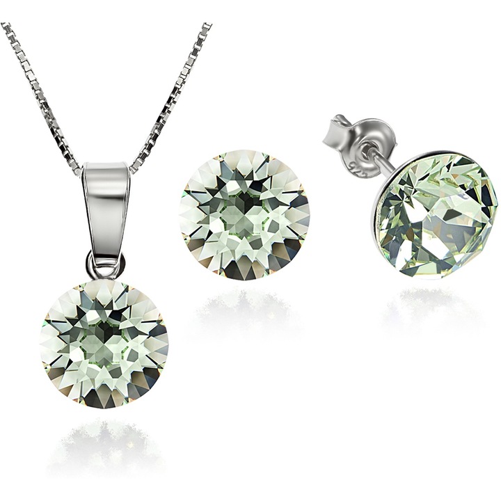 Set Argint 925 placat cu rodiu cu cristale Swarovski® Xirius Chrysolite 8mm Surub + Lant