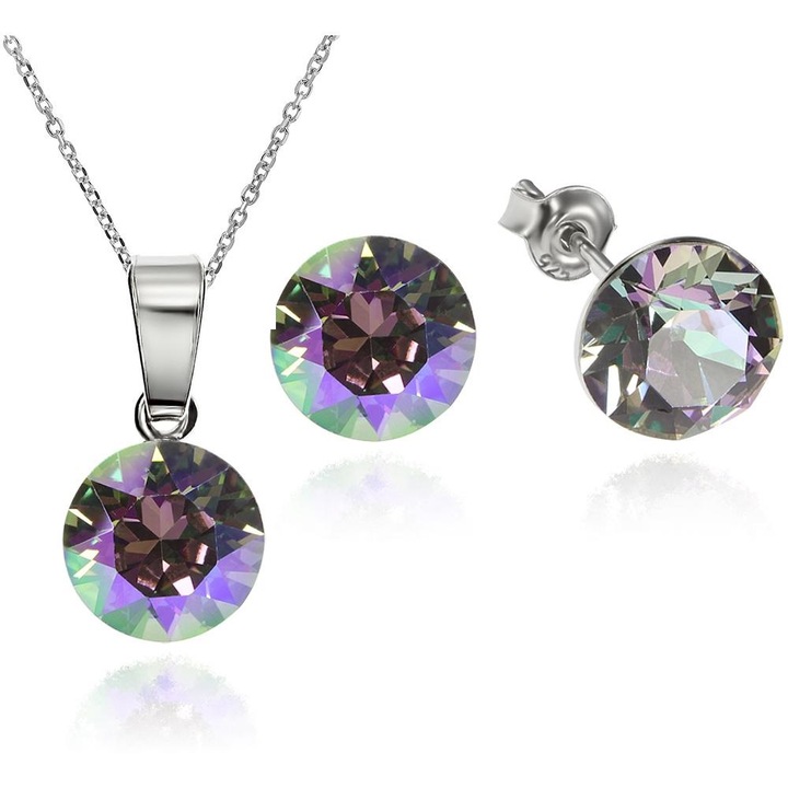 Set Argint 925 placat cu rodiu cu cristale Swarovski® Xirius Vitrail Light 8mm Surub + Lant