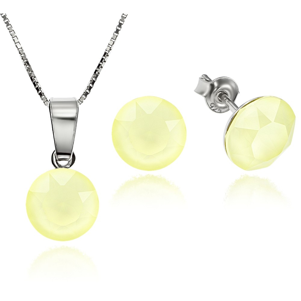 Set Argint 925 placat cu rodiu cu cristale Swarovski® Xirius Powder Yellow 8mm Surub + Lant