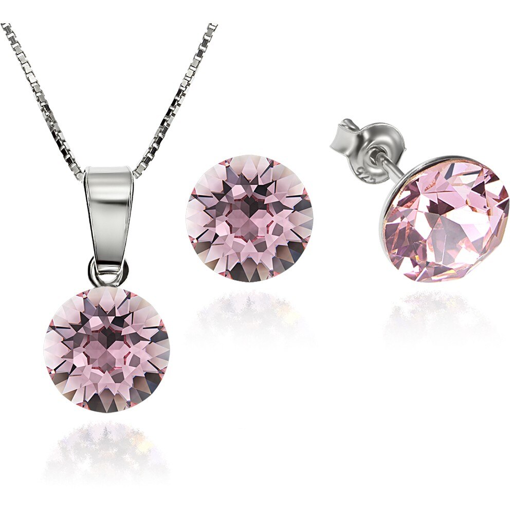 Set Argint 925 placat cu rodiu cu cristale Swarovski® Xirius Light Rose 8mm Surub + Lant