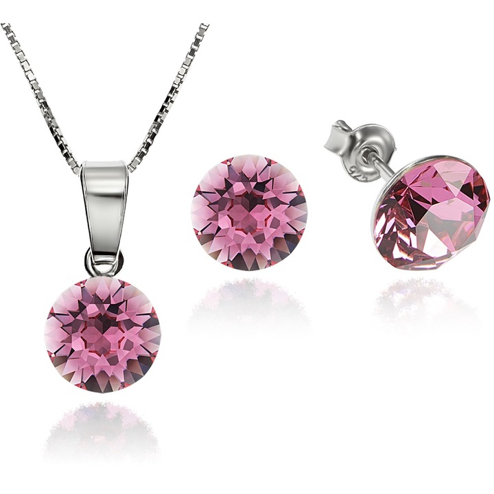 Set Argint 925 placat cu rodiu cu cristale Swarovski® Xirius Rose 8mm Surub + Lant