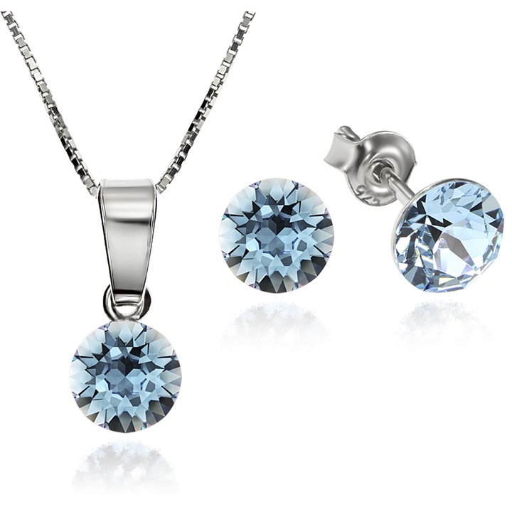 Set Argint 925 placat cu rodiu cu cristale Swarovski® Xirius Aquamarine 6mm Surub + Lant