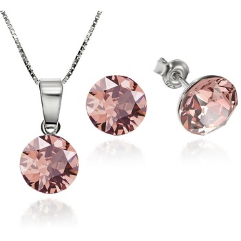 Set Argint 925 placat cu rodiu cu cristale Swarovski® Xirius Blush Rose 8mm Surub + Lant Set Argint 925 placat cu rodiu cu cristale Swarovski® Xirius Blush Rose 8mm Surub + Lant