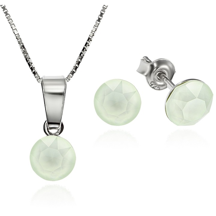 Ródium bevonatú 925 ezüst készlet Swarovski® kristályokkal Xirius porzöld 6 mm-es csavar + lánc