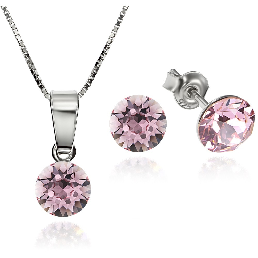 Set Argint 925 placat cu rodiu cu cristale Swarovski® Xirius Light Rose 6mm Surub + Lant