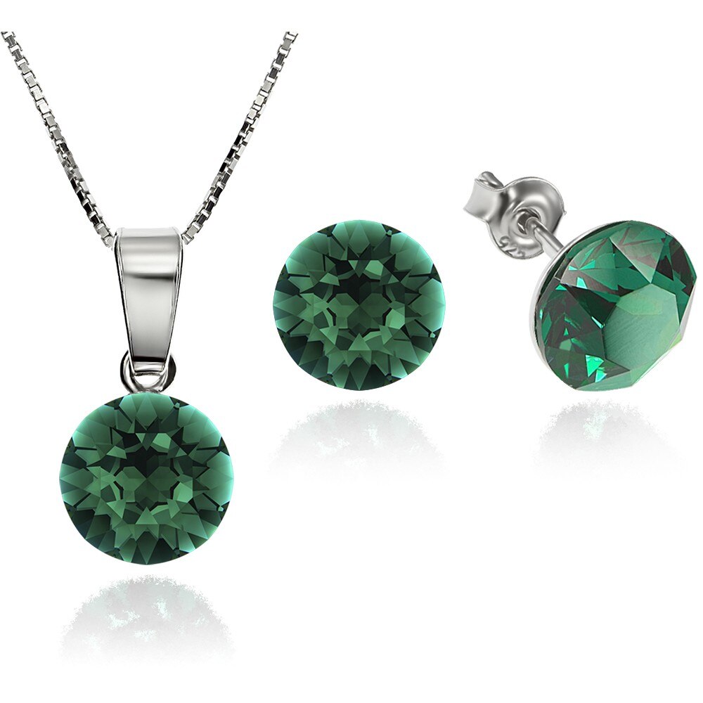 Set Argint 925 placat cu rodiu cu cristale Swarovski® Xirius Emerald 8mm Surub + Lant