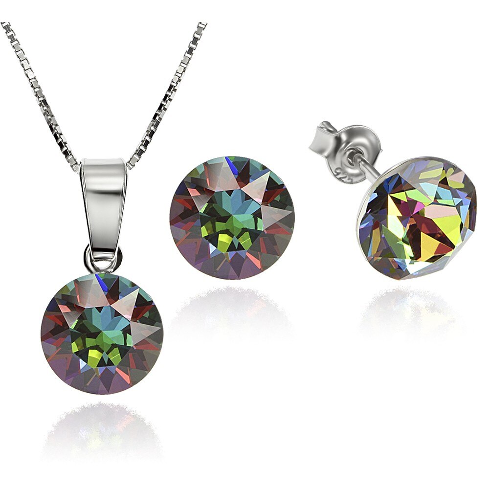 Set Argint 925 placat cu rodiu cu cristale Swarovski® Xirius Vitrail Medium 8mm Surub + Lant