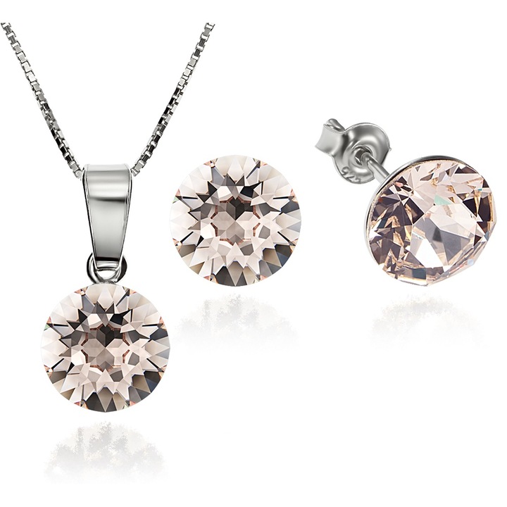 Set Argint 925 placat cu rodiu cu cristale Swarovski® Xirius Silk 8mm Surub + Lant