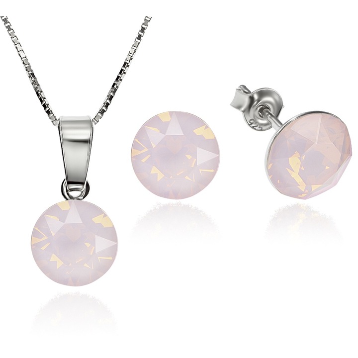 Set Argint 925 placat cu rodiu cu cristale Swarovski® Xirius Opal Rose 8mm Surub + Lant