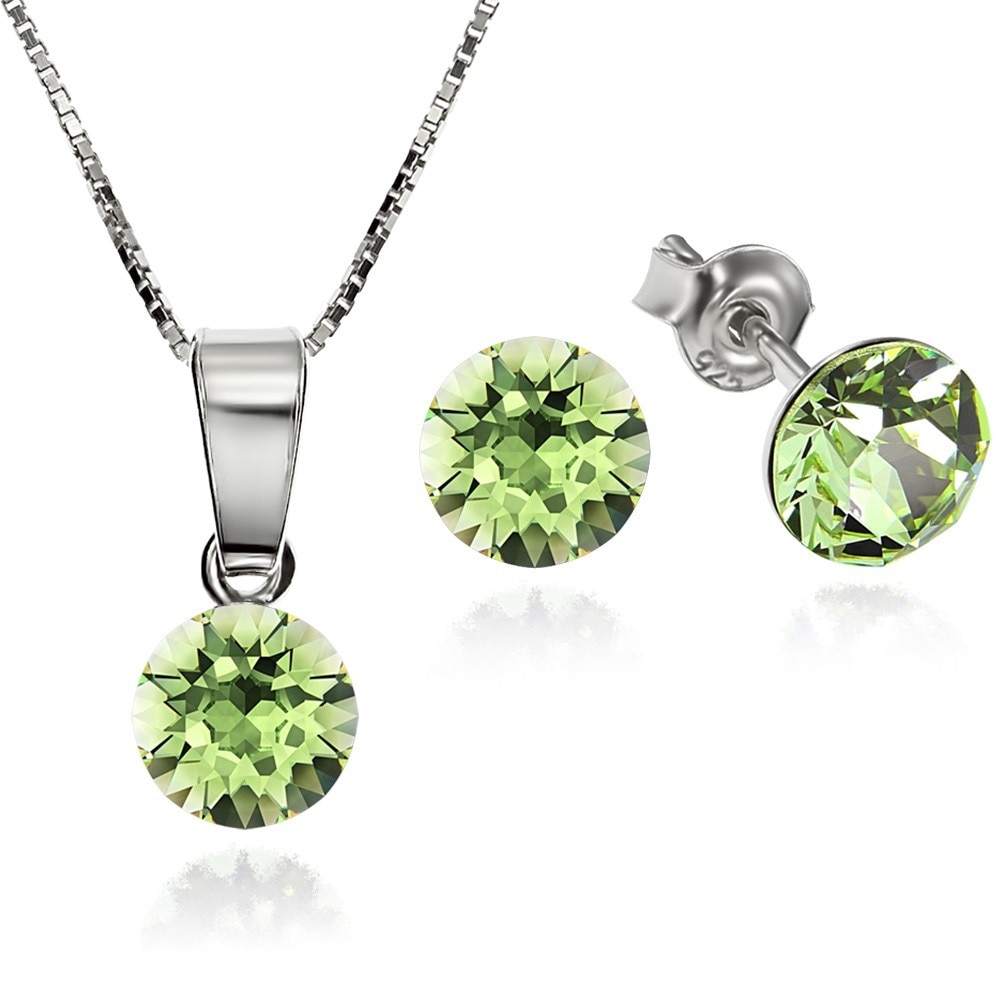 Set Argint 925 placat cu rodiu cu cristale Swarovski® Xirius Peridot 6mm Surub + Lant