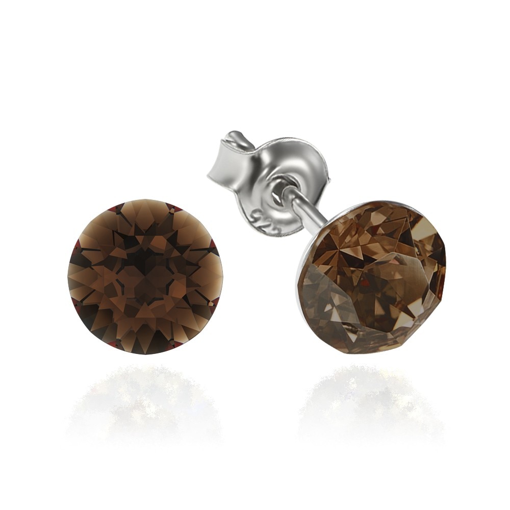 Cercei Argint 925 placat cu rodiu cu cristale Swarovski® Xirius Smoked Topaz 6mm Surub