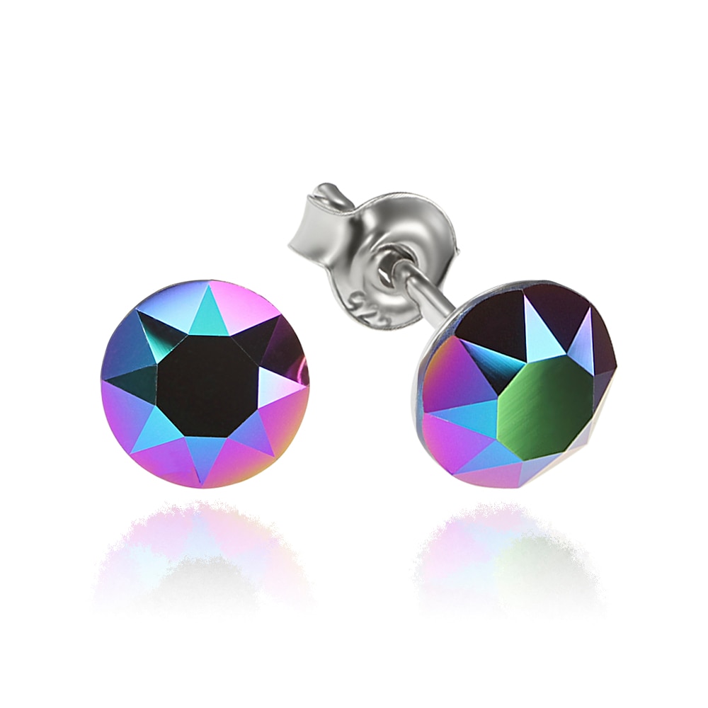 Cercei Argint 925 placat cu rodiu cu cristale Swarovski® Xirius Scarabeus Green 6mm Surub