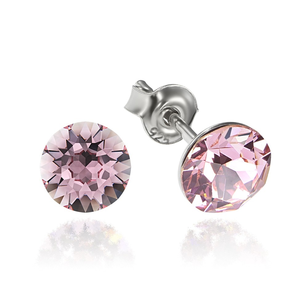 Cercei Argint 925 placat cu rodiu cu cristale Swarovski® Xirius Light Rose 6mm Surub