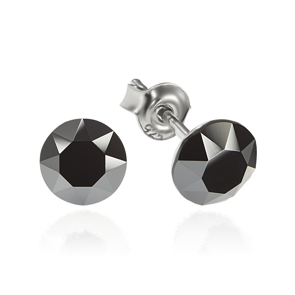 Cercei Argint 925 placat cu rodiu cu cristale Swarovski® Xirius Jet Hematite 6mm Surub