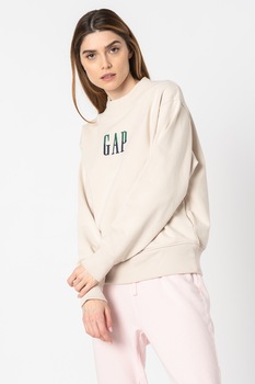 GAP, Bluza cu decolteu la baza gatului si logo, Bej deschis, L GAP, Bluza cu decolteu la baza gatului si logo, Bej deschis, L