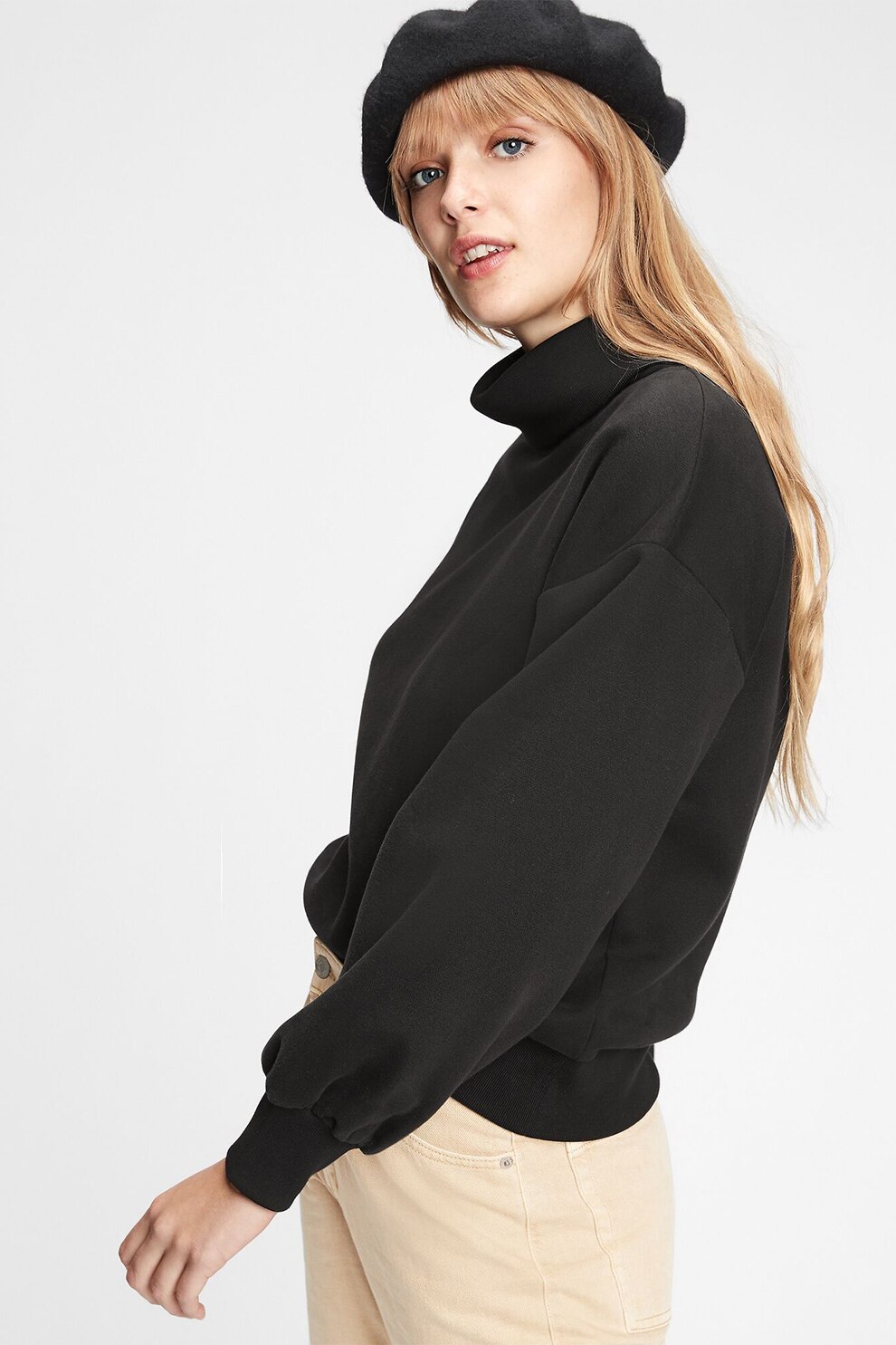 GAP, Bluza sport cu guler mediu, Negru