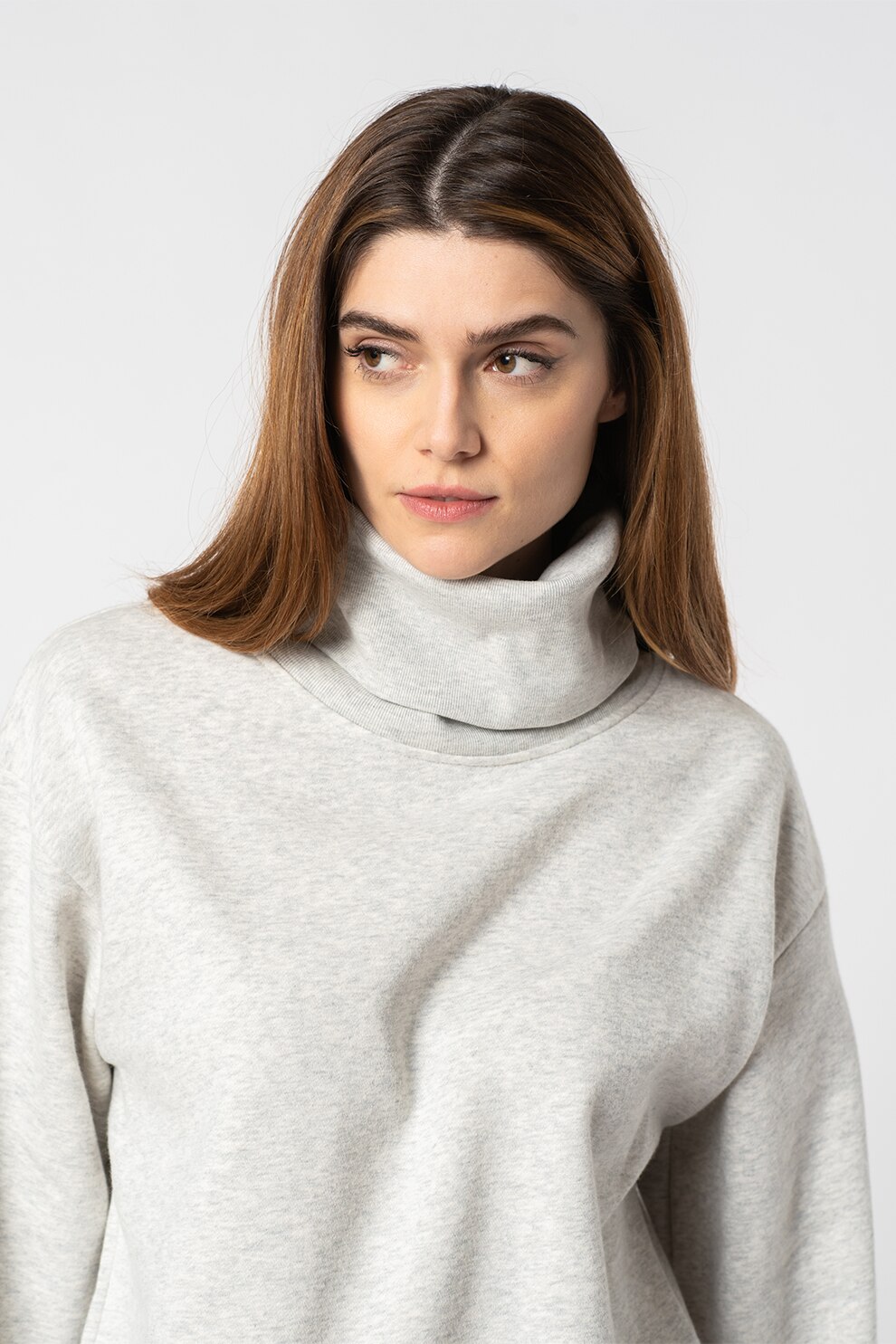 GAP, Bluza sport cu guler inalt, Gri melange, L