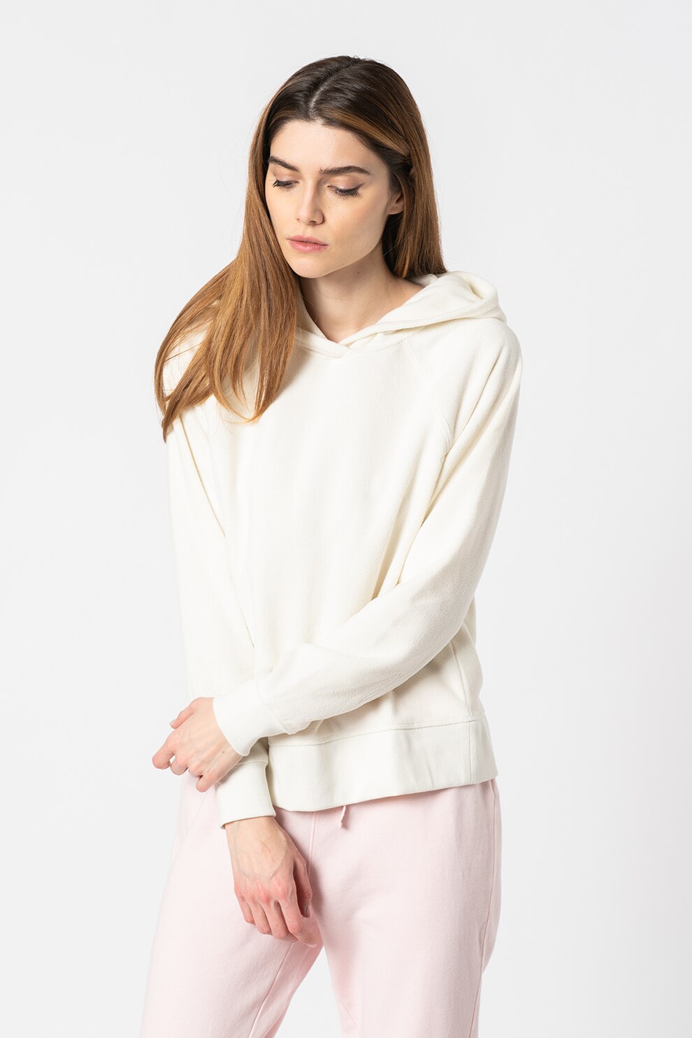 GAP, Hanorac din fleece cu maneci raglan, Alb, XL