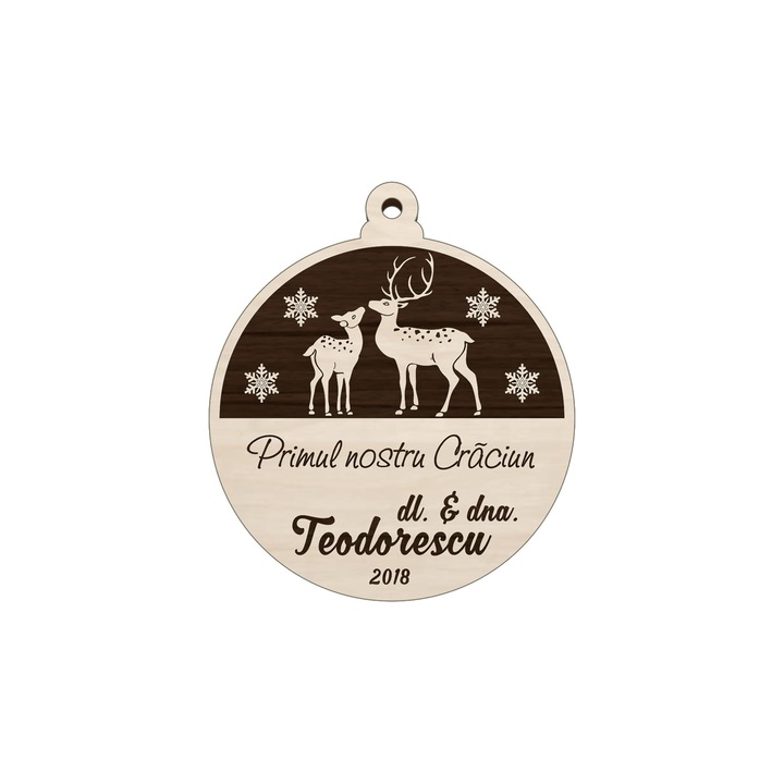 Glob Craciun personalizat cu nume si gravura, DekoLaser, GN009, din lemn natur, 7 cm