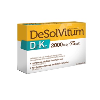 Supliment alimentar Desolvitum D3+K2, 30 comprimate Supliment alimentar Desolvitum D3+K2, 30 comprimate