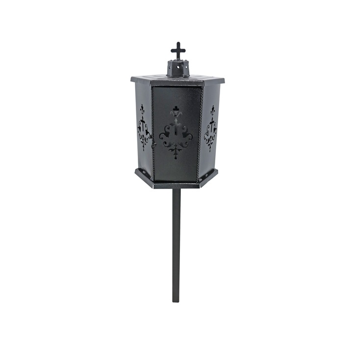 Felinar metalic pentru cimitir, Grs, F09, vopsit electrostatic, Negru tip structurat, cu picior, 105x28 cm