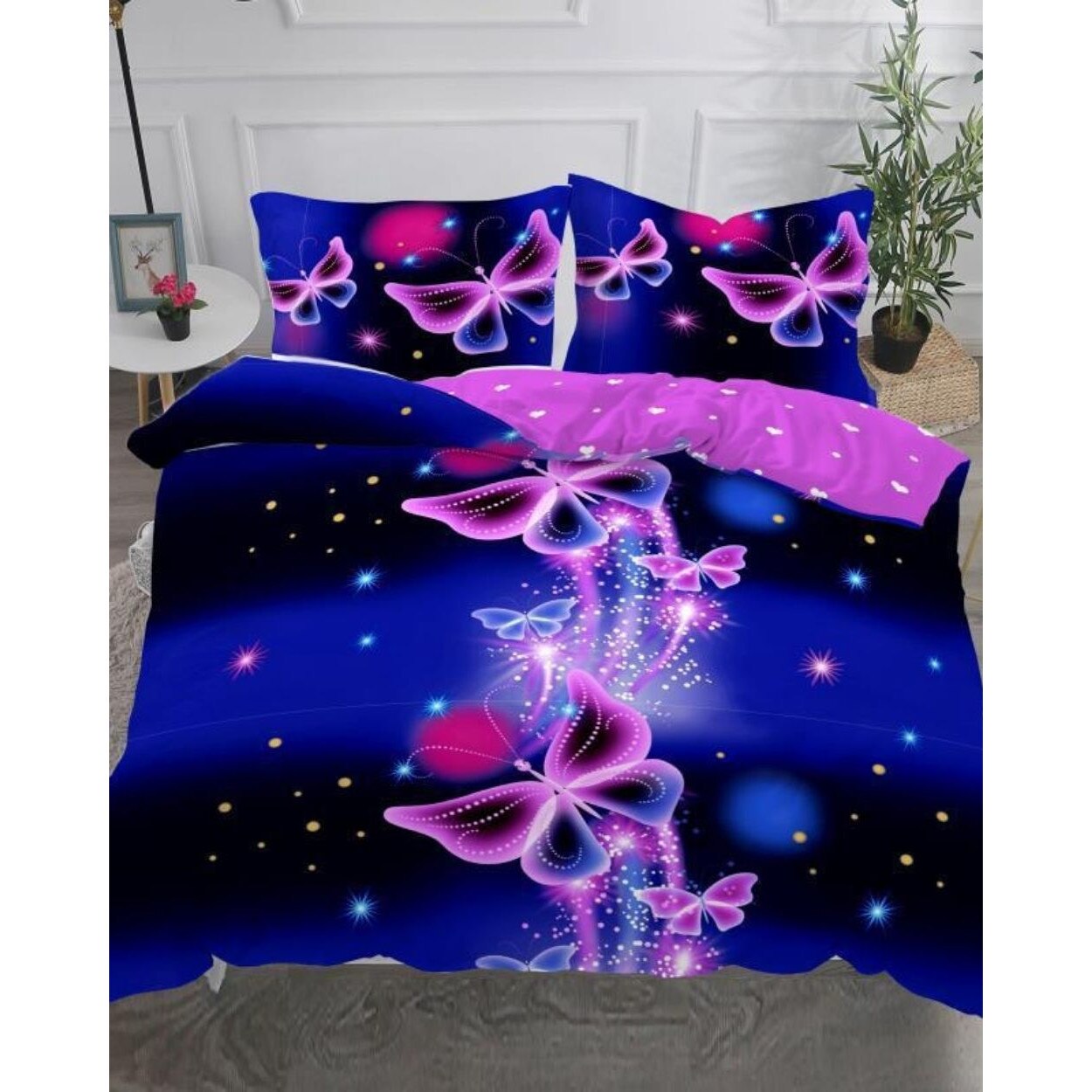 Set Lenjerie Bumbac Satinat Superior, 4 Piese, Pat 2 Persoane, Magic