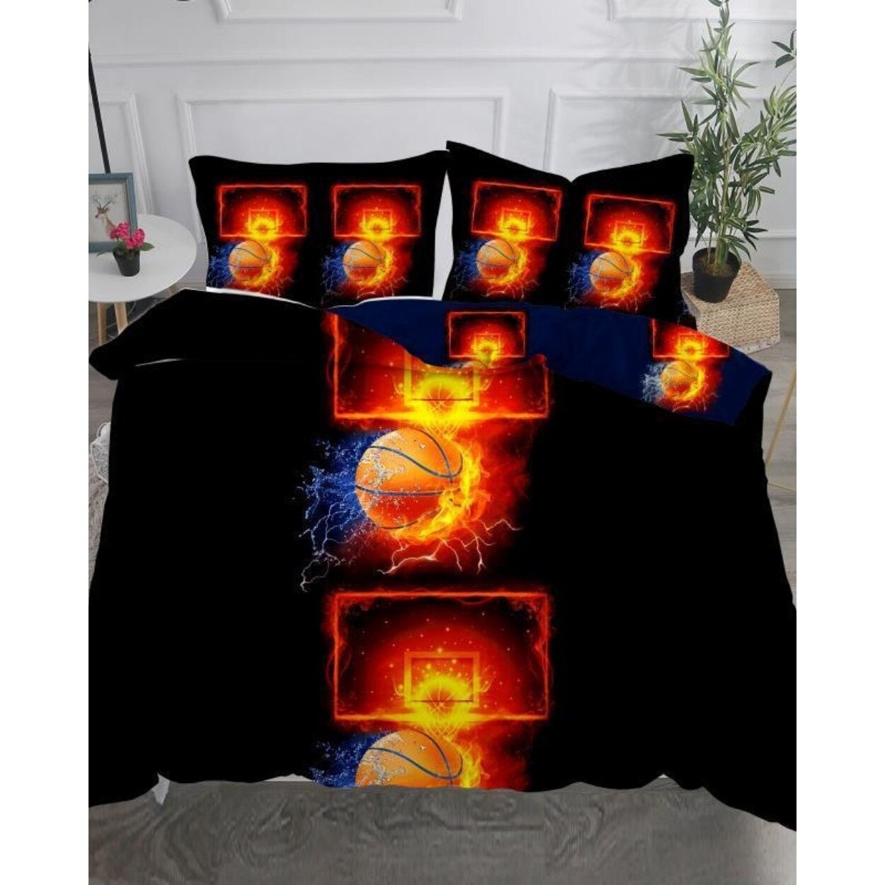 Set Lenjerie Bumbac Satinat Superior, 4 Piese, Pat 2 Persoane, Fire Hoop