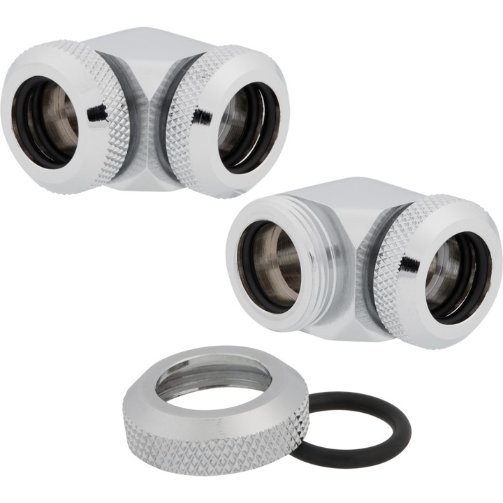 Accesoriu cooling Corsair Hydro X Series XF Hardline 90° 12mm OD Fittings Twin Pack Chrom