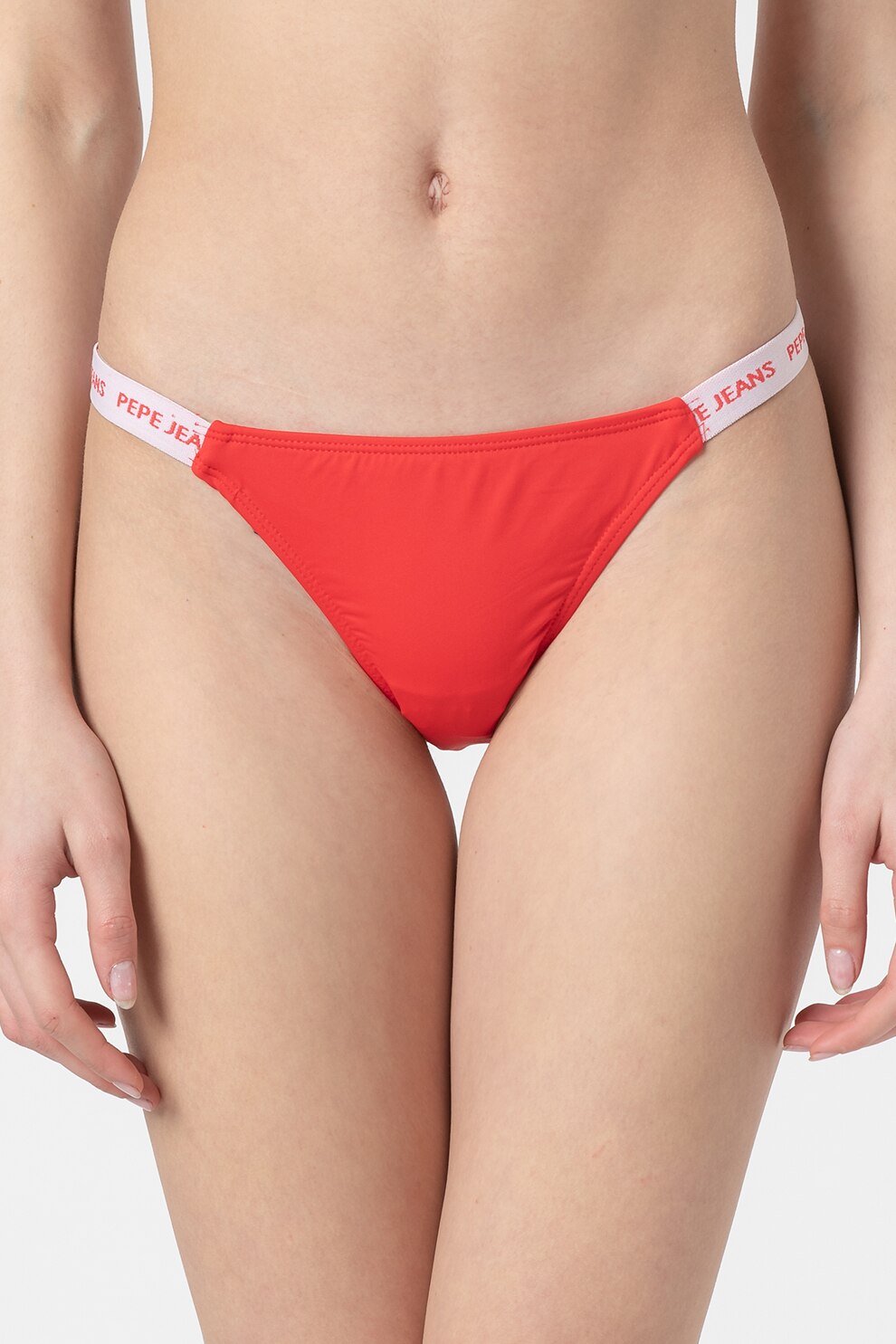 Pepe Jeans London, Slip cu garnituri logo Gemma, Rosu/Alb