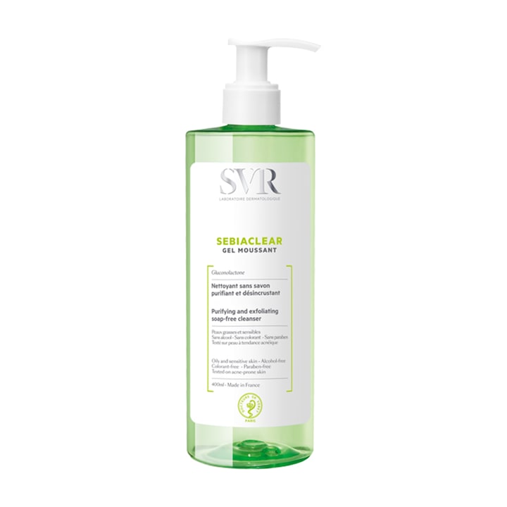 Gel spumant de curatare SVR Sebiaclear pentru piele cu tendinta acneica, 400 ml