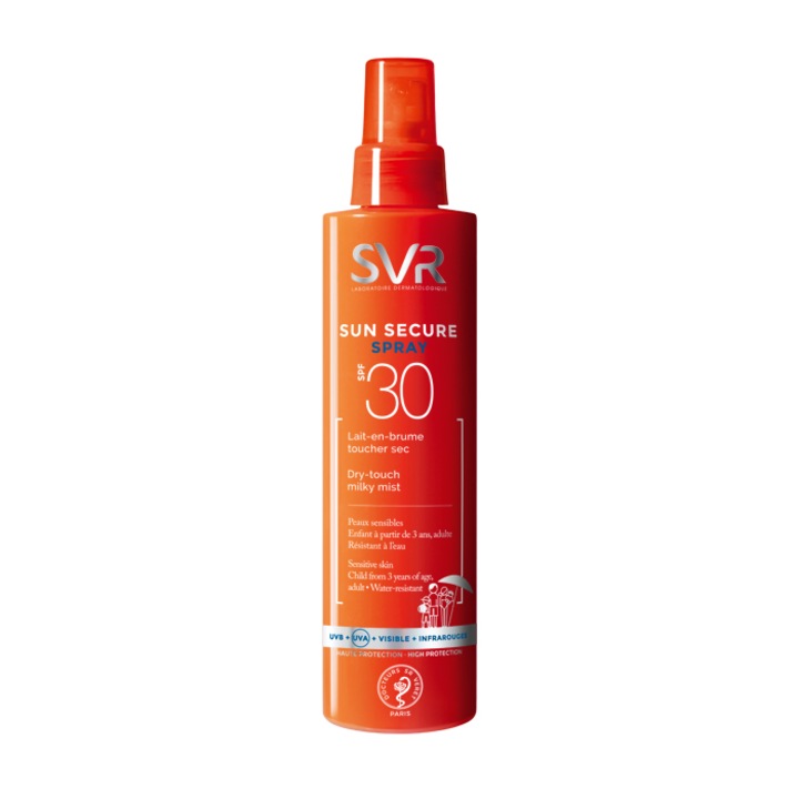 Spray lapte SVR Sun Secure SPF 30 pentru pielea sensibila, 200 ml