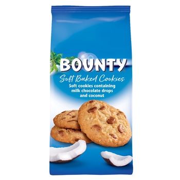 Biscuiti cu ciocolata si fulgi de cocos Bounty Cookies, 180g Biscuiti cu ciocolata si fulgi de cocos Bounty Cookies, 180g