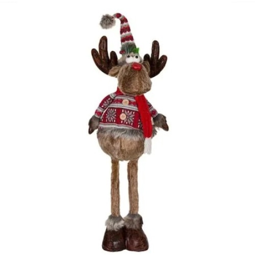 Figurina decorativa de sarbaturi, Ren cardigan din blana cu stelute, 90 cm