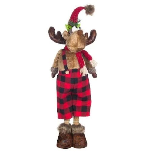 Figurina decorativa de sarbaturi, Ren cu pantaloni in carouri, 74 cm