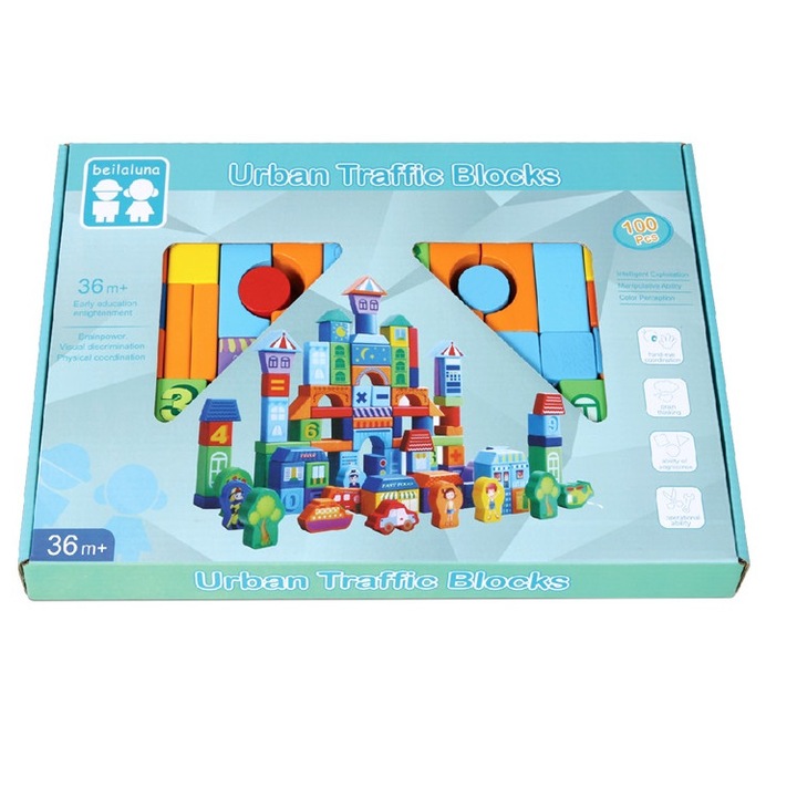 Cuburi din lemn pentru construit, 100 peise, Trafic urban