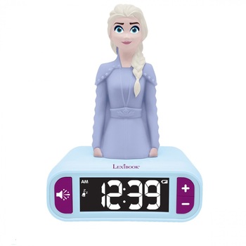 Ceas desteptator pentru copii Disney Frozen,Alb/Visiniu, 3D Ceas desteptator pentru copii Disney Frozen,Alb/Visiniu, 3D