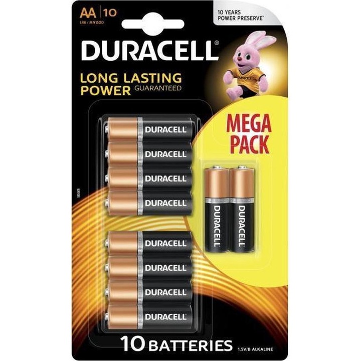 Set 10 baterii alcaline Duracell - Long Lasting Power, LR6 / AA / R6 / MN 1500 1.5V