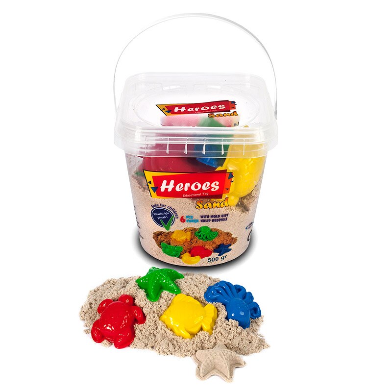 Nisip kinetic Eren Heroes, 1000 de grame, 6 bucati de figuri, Naturala